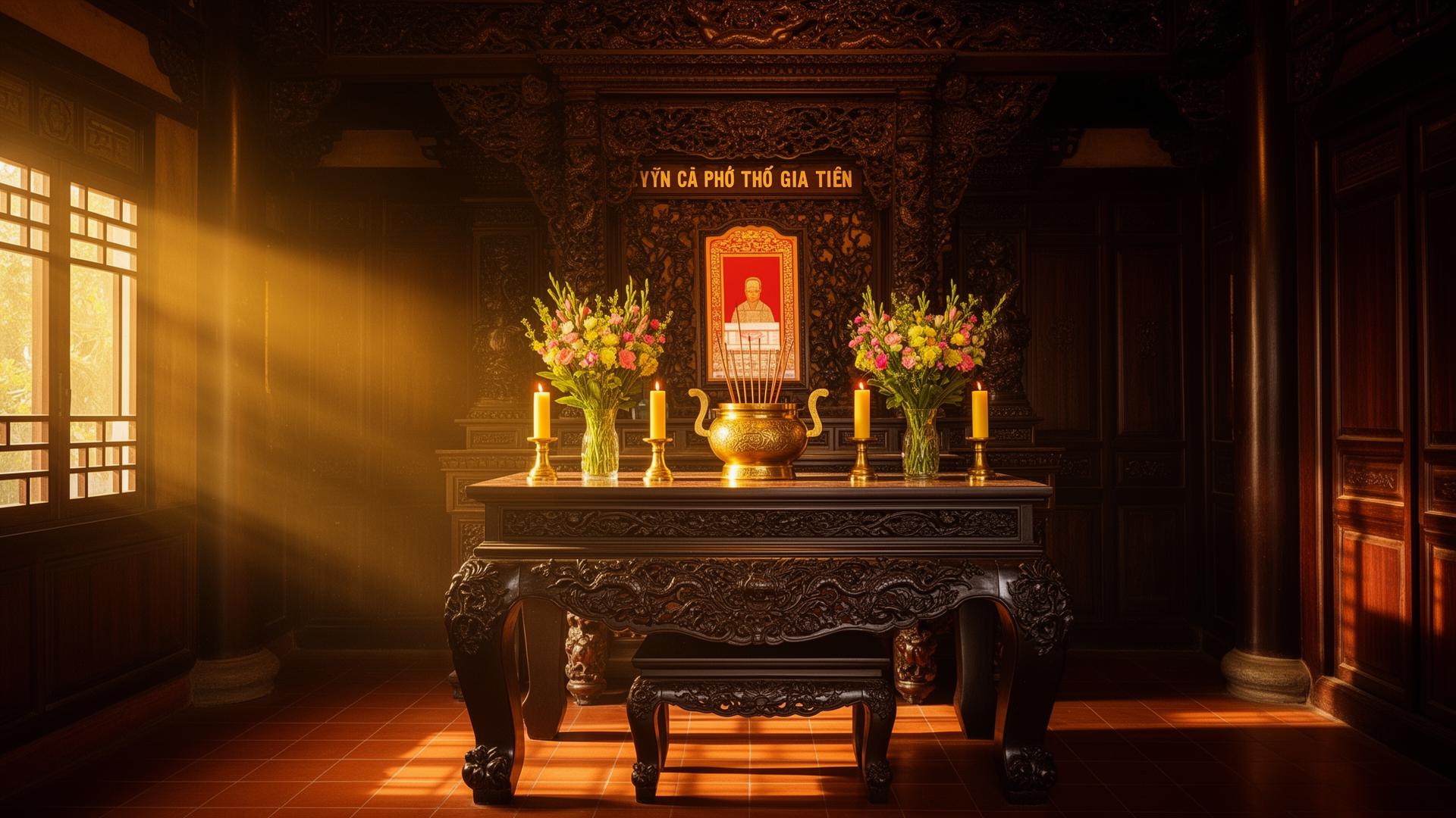 Án Gian Gỗ Gụ Chạm Ngũ Phúc
